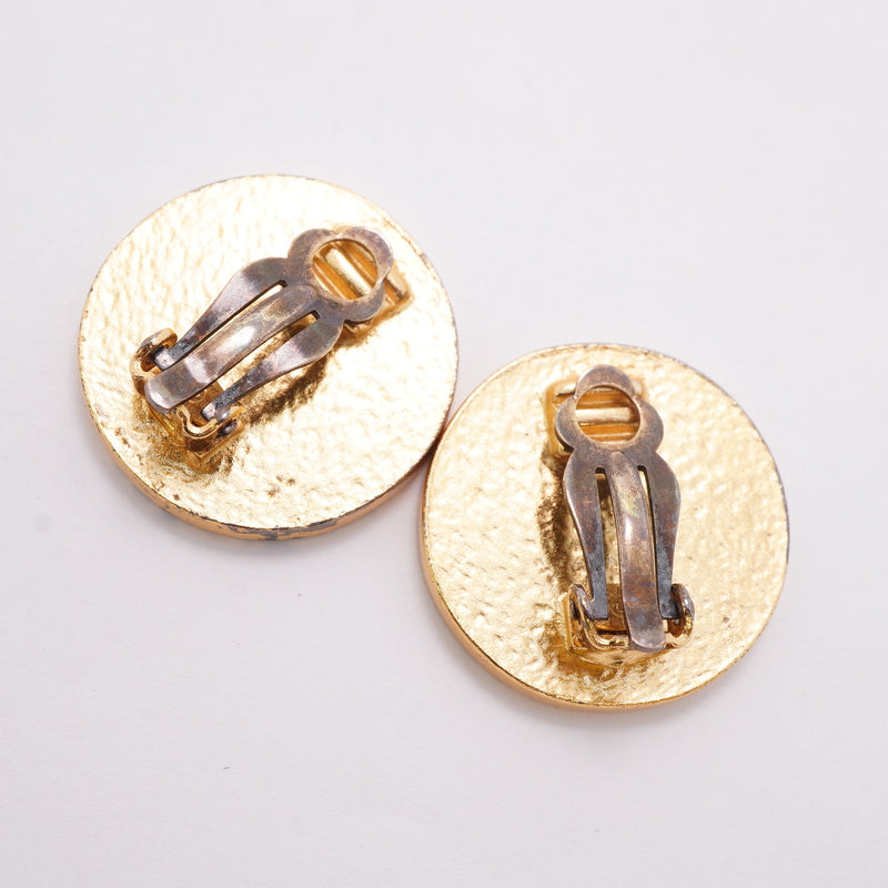 【6jhb0864】シャネル イヤリング ヴィンテージ ココマーク 丸型 サークル GPメッキ ゴールド ブラック【中古】レディース