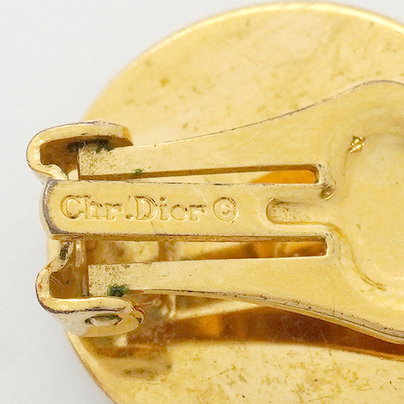 【6jhb0880】クリスチャンディオール イヤリング CDロゴ 丸型 サークル GPメッキ ラインストーン ゴールド【中古】レディース