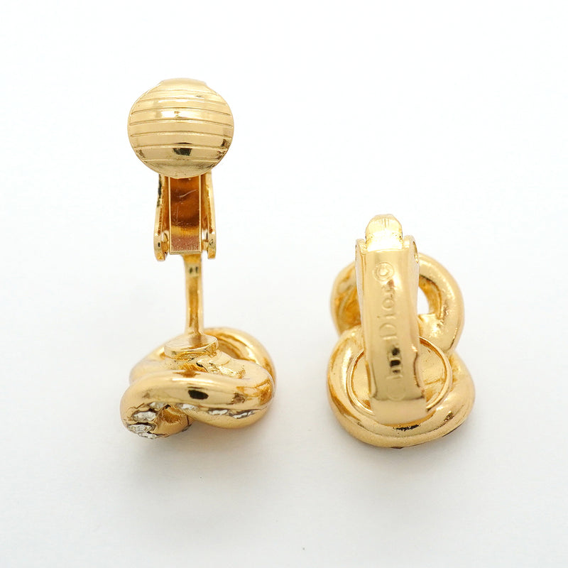 【6jhb0882】クリスチャンディオール イヤリング GPメッキ ラインストーン ゴールド【中古】レディース