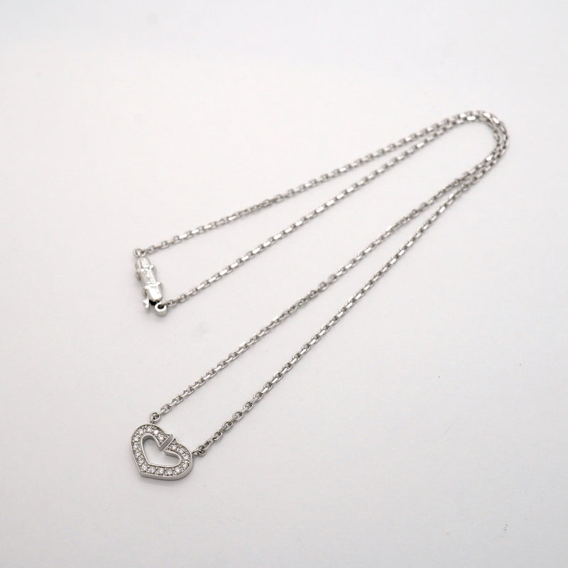 【6jib0010】カルティエ ネックレス Cハート K18WG ホワイトゴールド ダイヤモンド【中古】レディース