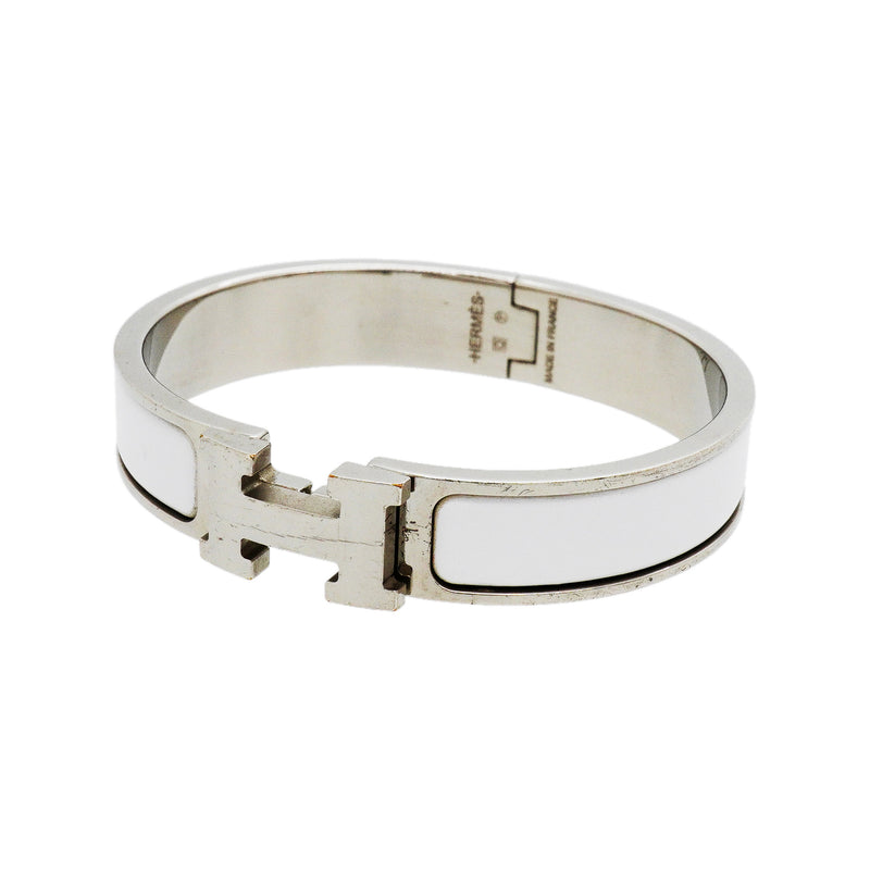 【6jib0030】エルメス バングル クリッククラックPM メタル シルバー ホワイト【中古】レディース