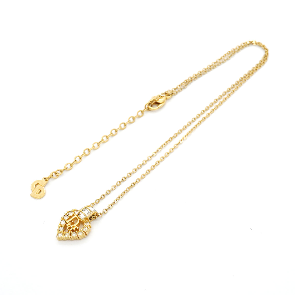 【6jib0040】クリスチャンディオール ネックレス ディオールロゴ GPメッキ ラインストーン ゴールド【中古】レディース