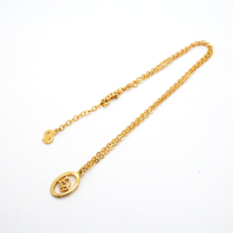【6jib0055】クリスチャンディオール ネックレス ディオールロゴ オーバル GPメッキ ゴールド【中古】レディース