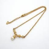 【6jib0068】クリスチャンディオール ネックレス GPメッキ フェイクパール ラインストーン ゴールド【中古】レディース