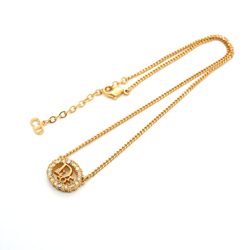 【6jib0075】クリスチャンディオール ネックレス ディオールロゴ オーバル GPメッキ ラインストーン ゴールド【中古】レディース