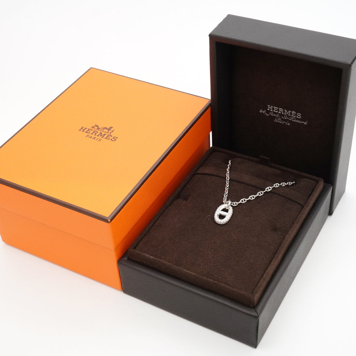 【6jib0110】エルメス ネックレス ニューファランドール K18WG ホワイトゴールド ダイヤモンド【中古】レディース