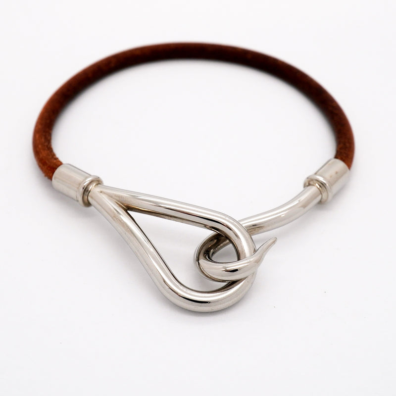 【6jib0122】エルメス ブレスレット ジャンボフック メタル レザー シルバー ブラウン【中古】レディース