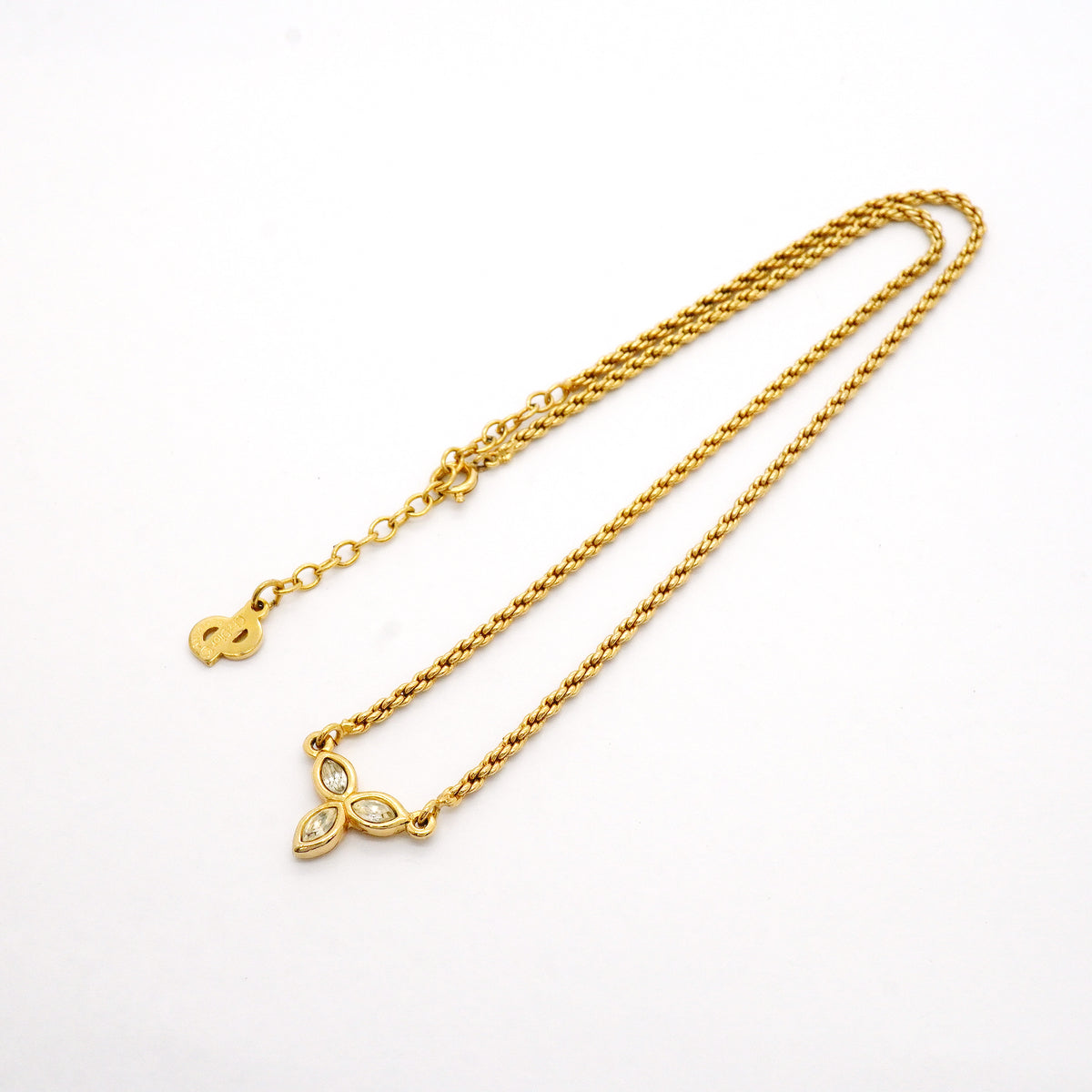 【6jib0143】クリスチャンディオール ネックレス GPメッキ ラインストーン ゴールド【中古】レディース