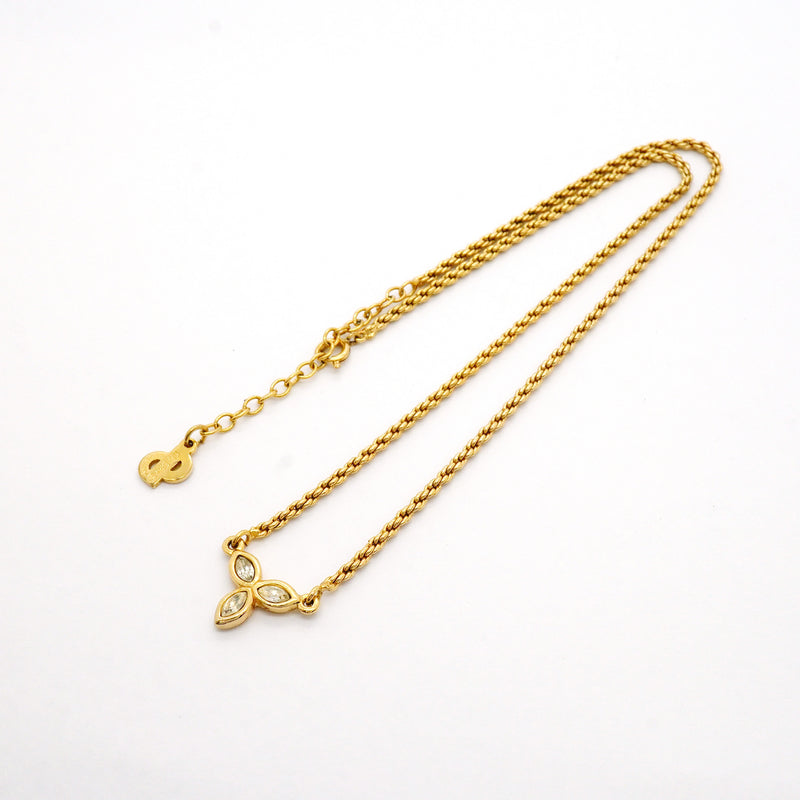 【6jib0143】クリスチャンディオール ネックレス GPメッキ ラインストーン ゴールド【中古】レディース