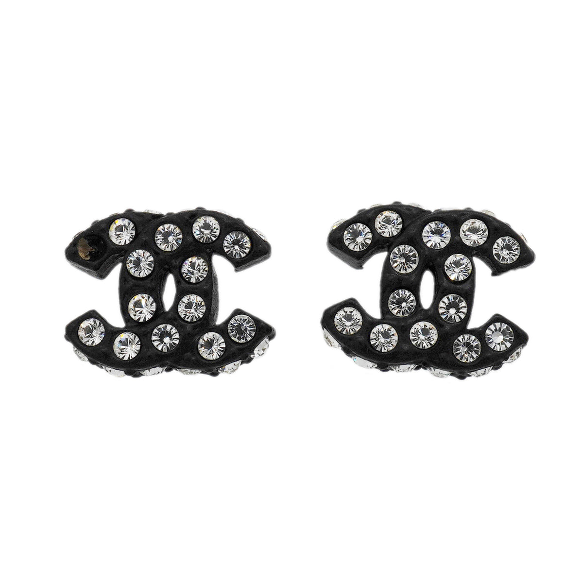 【6jib0144】シャネル ピアス ココマーク プラスチック メタル ラインストーン シルバー ブラック【中古】レディース