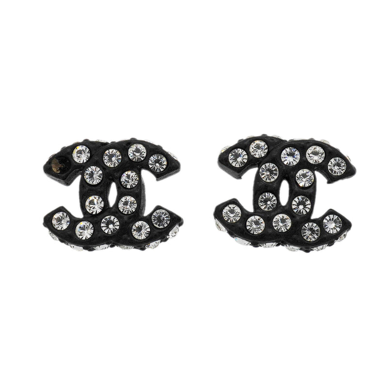【6jib0144】シャネル ピアス ココマーク プラスチック メタル ラインストーン シルバー ブラック【中古】レディース