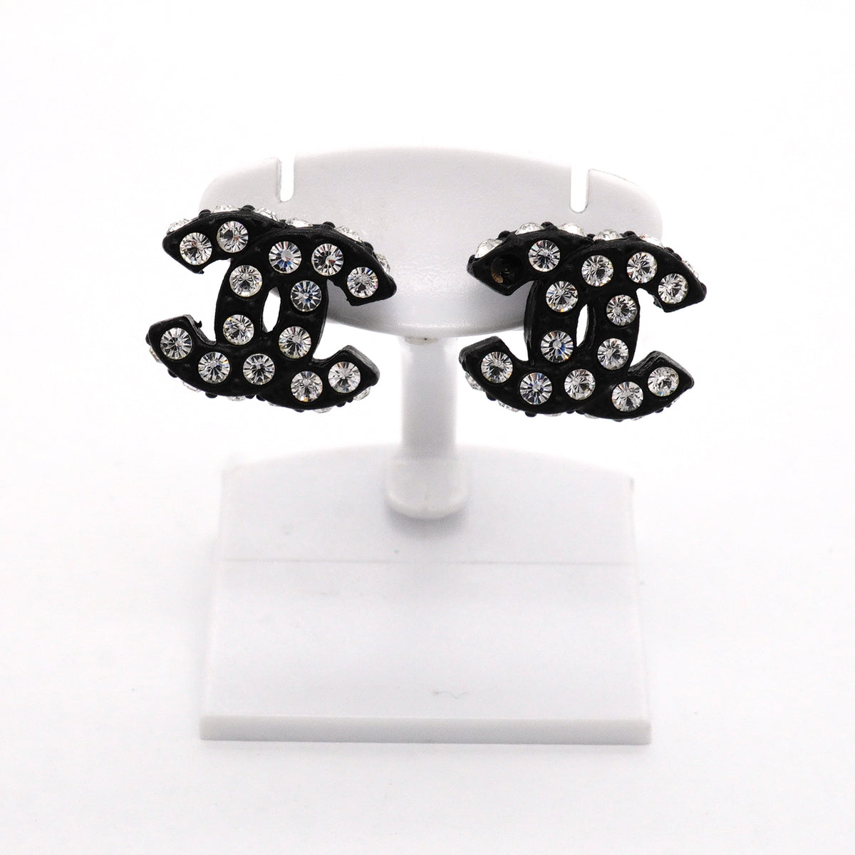 【6jib0144】シャネル ピアス ココマーク プラスチック メタル ラインストーン シルバー ブラック【中古】レディース