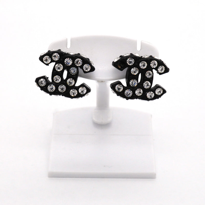 【6jib0144】シャネル ピアス ココマーク プラスチック メタル ラインストーン シルバー ブラック【中古】レディース