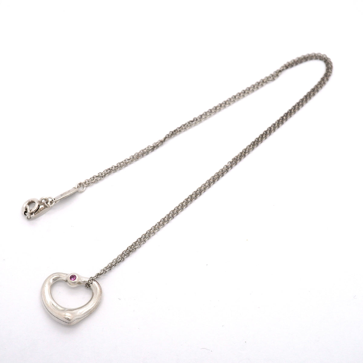 【6jib0145】ティファニー ネックレス オープンハート シルバー925 ピンクサファイア【中古】レディース
