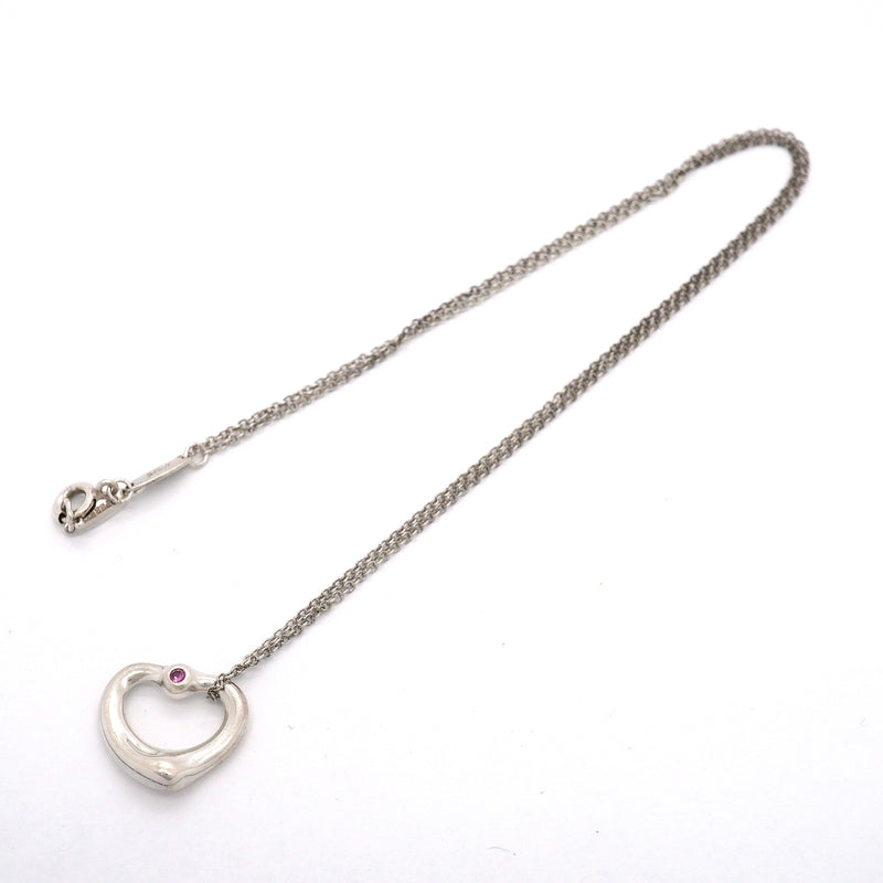 【6jib0145】ティファニー ネックレス オープンハート シルバー925 ピンクサファイア【中古】レディース