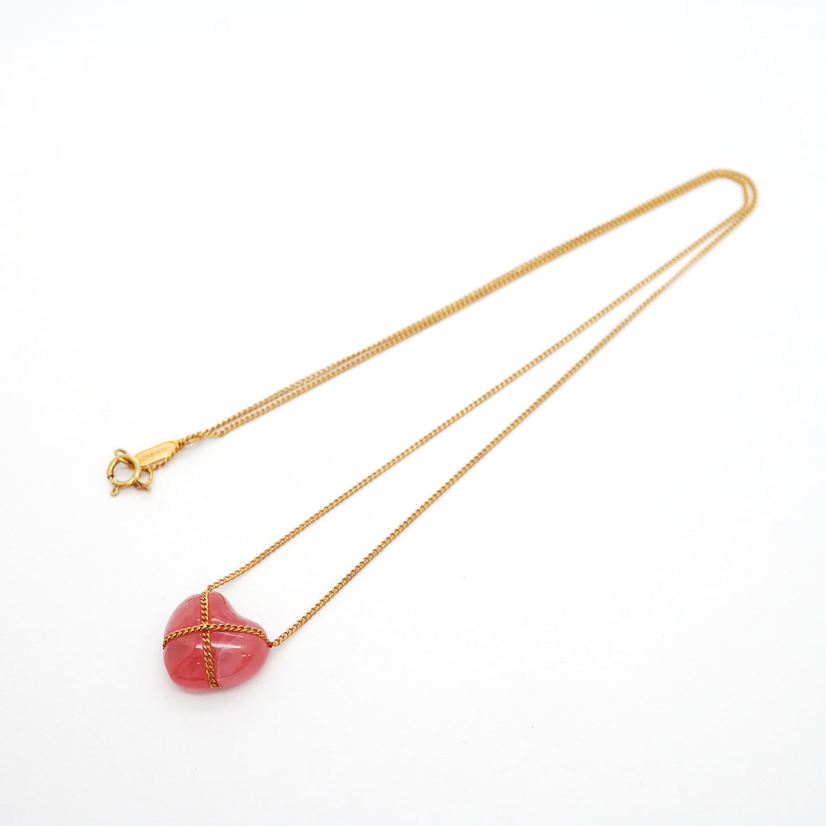【6jib0173】ティファニー ネックレス チェーンクロスハート K18YG イエローゴールド ロードクロサイト ピンク【中古】レディース