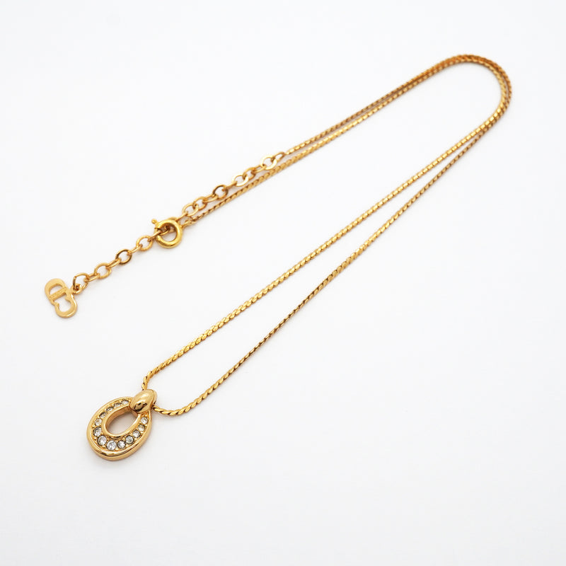 【6jib0182】クリスチャンディオール ネックレス GPメッキ ラインストーン ゴールド【中古】レディース