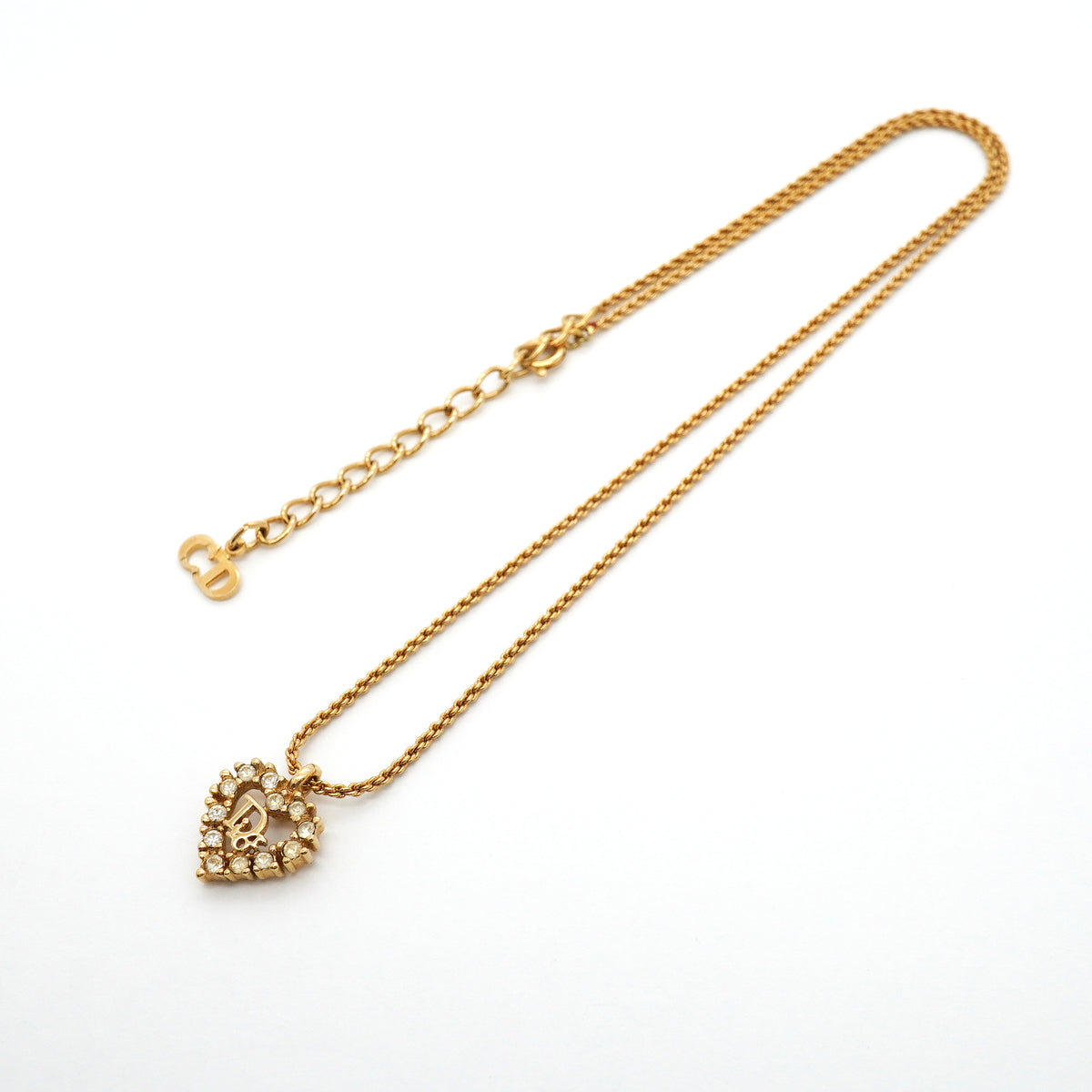 【6jib0197】クリスチャンディオール ネックレス ディオールロゴ ハートモチーフ GPメッキ ラインストーン ゴールド【中古】レディース