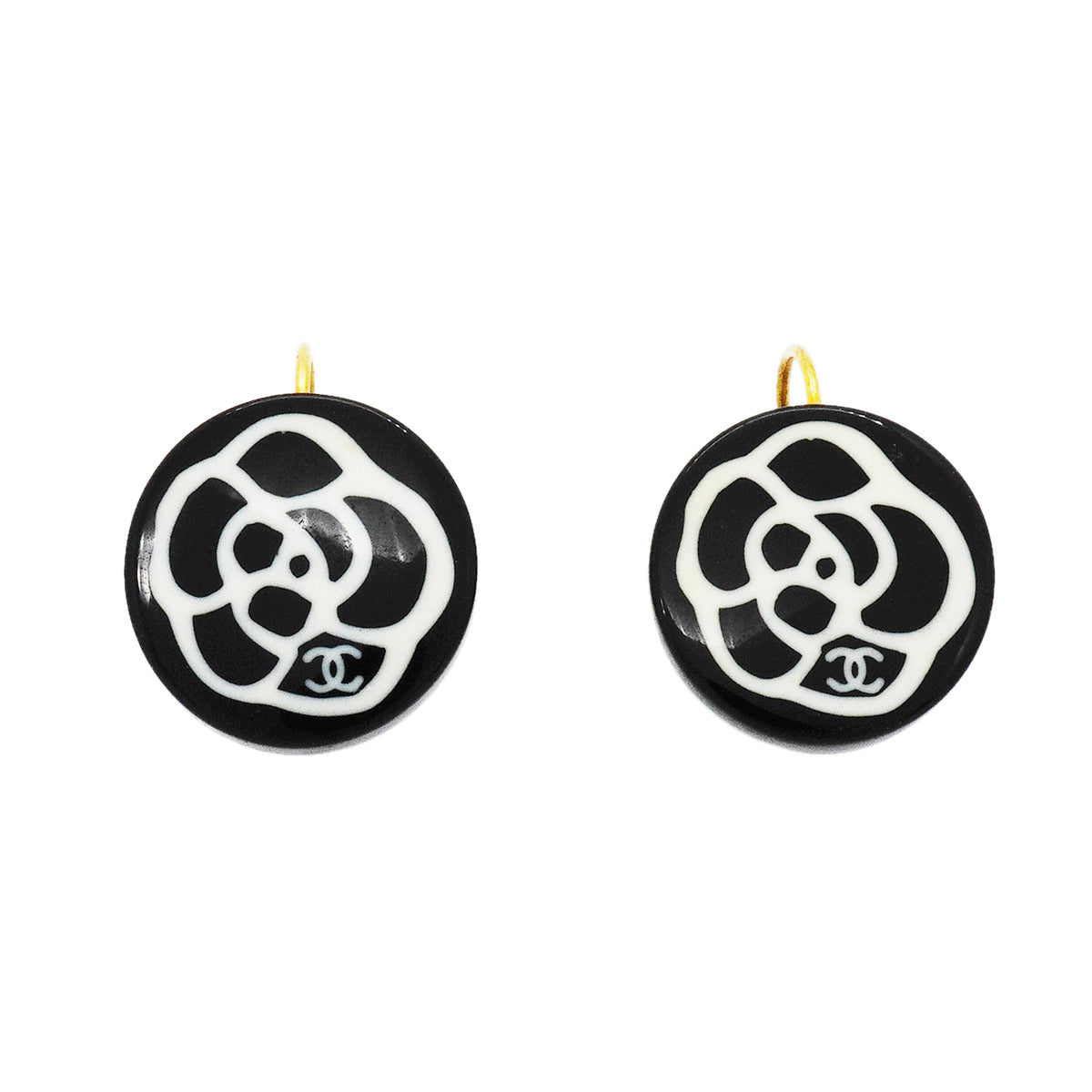 【6jib0205】シャネル ピアス ココマーク カメリア 丸型 サークル GPメッキ ゴールド ホワイト ブラック【中古】レディース