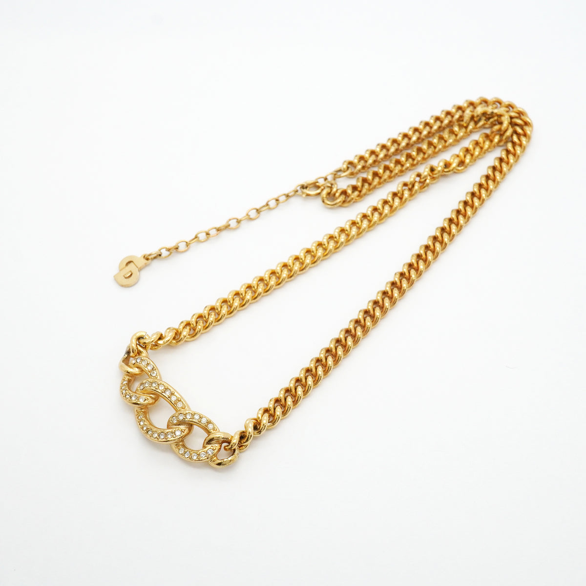 【6jib0212】クリスチャンディオール ネックレス GPメッキ ラインストーン ゴールド【中古】レディース