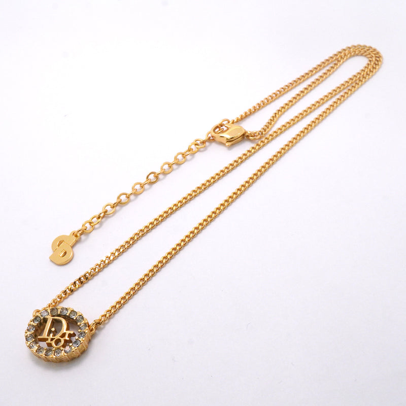 【6jib0234】クリスチャンディオール ネックレス ディオールロゴ オーバル GPメッキ ラインストーン ゴールド【中古】レディース