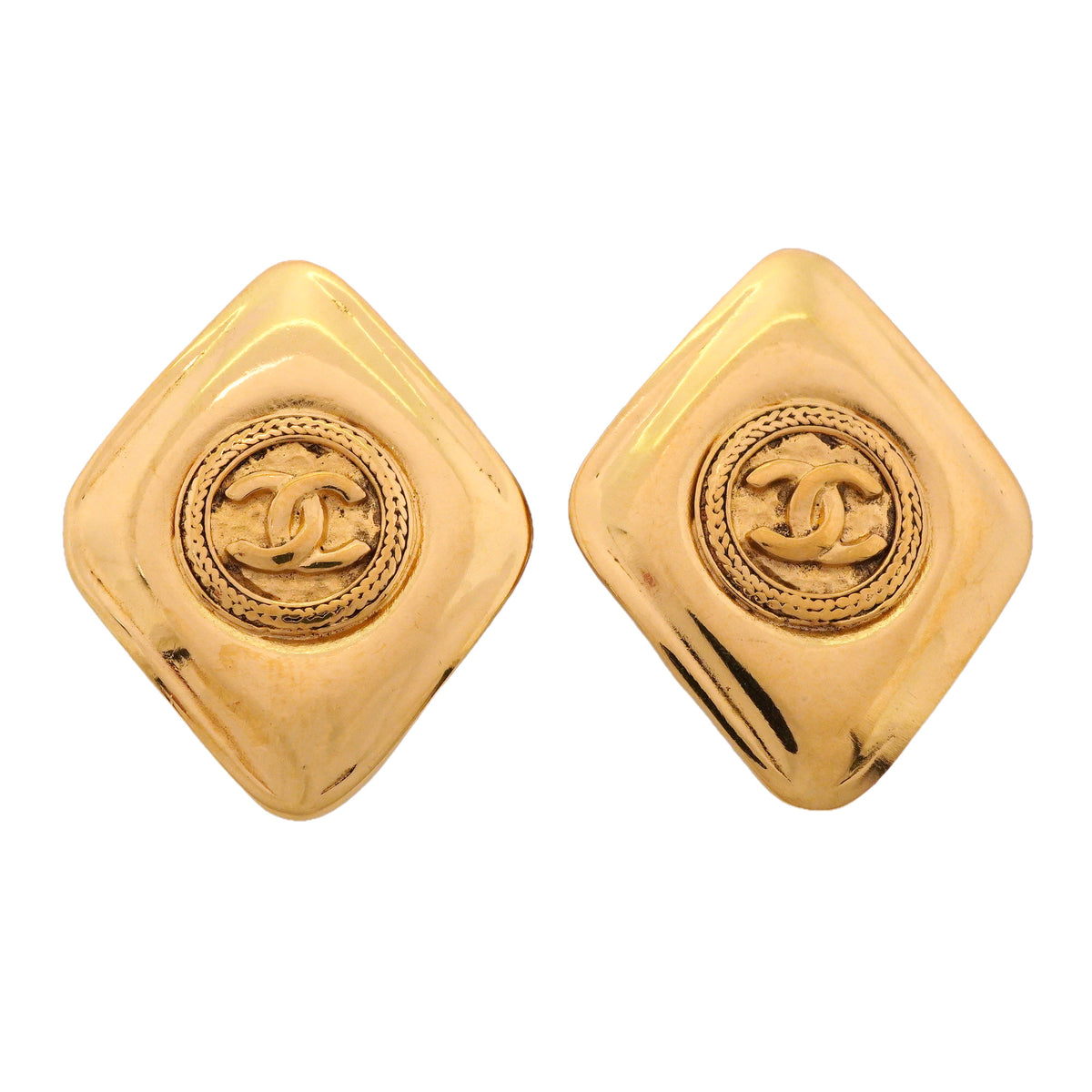 【6jib0239】シャネル イヤリング ヴィンテージ ココマーク 菱形 GPメッキ ゴールド【中古】レディース