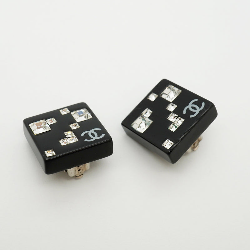 【6jib0249】シャネル イヤリング ココマーク スクエア メタル ラインストーン シルバー ブラック【中古】レディース