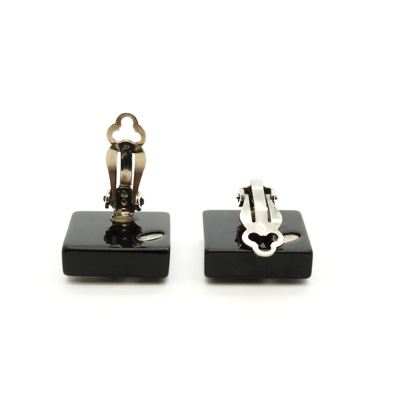 【6jib0249】シャネル イヤリング ココマーク スクエア メタル ラインストーン シルバー ブラック【中古】レディース
