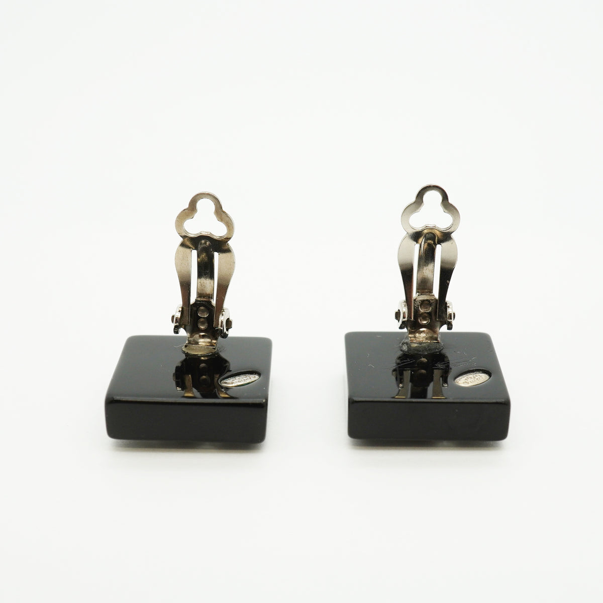 【6jib0249】シャネル イヤリング ココマーク スクエア メタル ラインストーン シルバー ブラック【中古】レディース