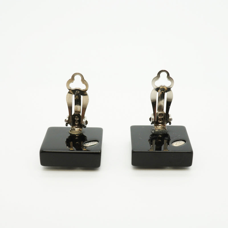 【6jib0249】シャネル イヤリング ココマーク スクエア メタル ラインストーン シルバー ブラック【中古】レディース