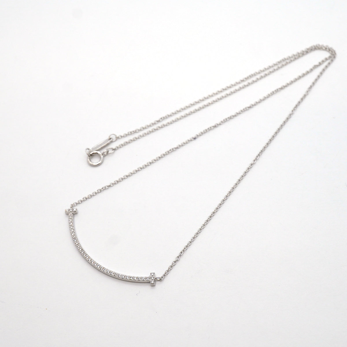 【6jib0275-e】ティファニー ネックレス Tスマイル スモール K18WG ホワイトゴールド ダイヤモンド【中古】レディース