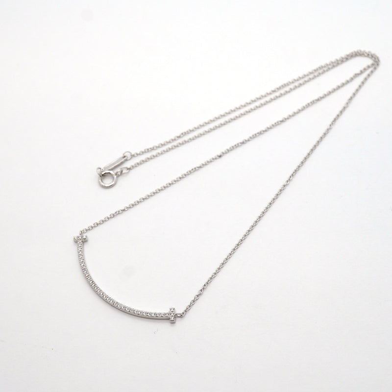 【6jib0275-e】ティファニー ネックレス Tスマイル スモール K18WG ホワイトゴールド ダイヤモンド【中古】レディース