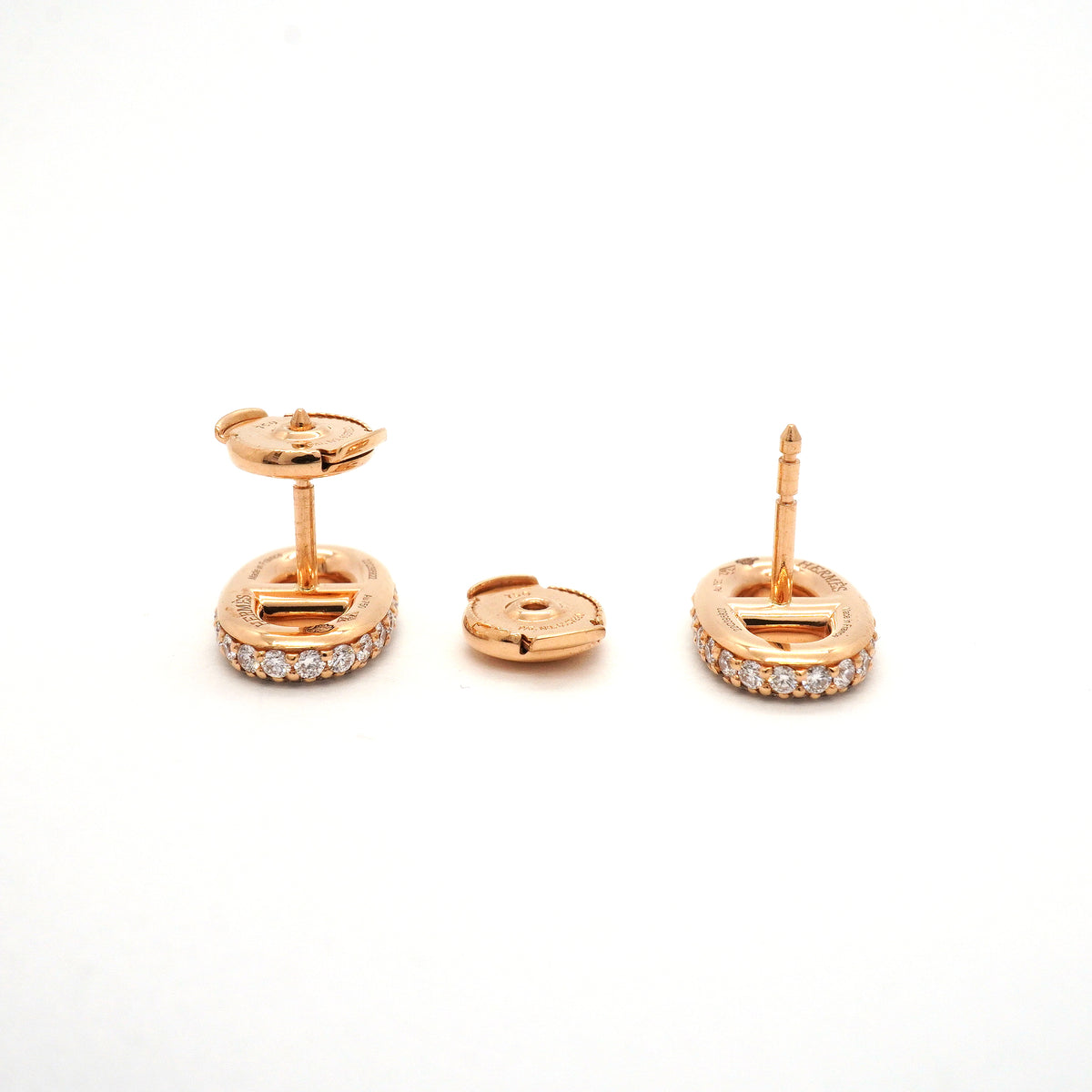 【6jib0278-e】エルメス ピアス シェーヌダンクル ファランドール K18PG ピンクゴールド ダイヤモンド【中古】レディース