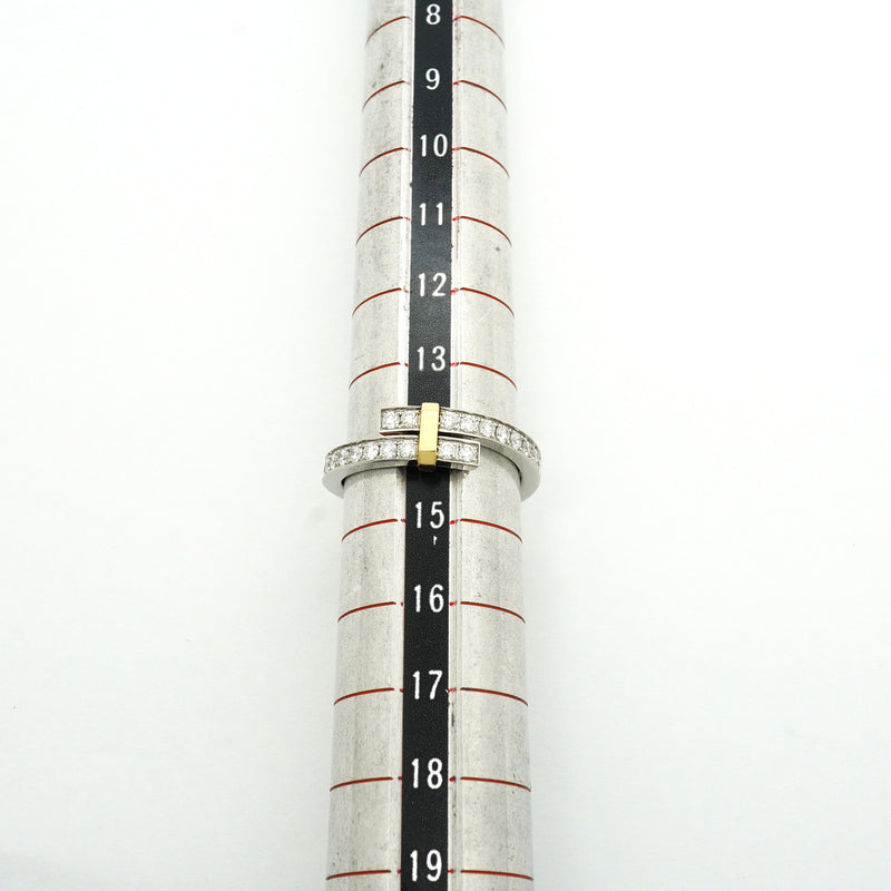 【6jib0289】ティファニー リング エッジ/バイパス K18YG イエローゴールド Pt950 プラチナ ダイヤモンド/0.39ct 14号【中古】レディース