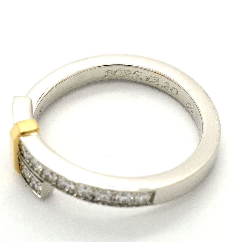 【6jib0289】ティファニー リング エッジ/バイパス K18YG イエローゴールド Pt950 プラチナ ダイヤモンド/0.39ct 14号【中古】レディース