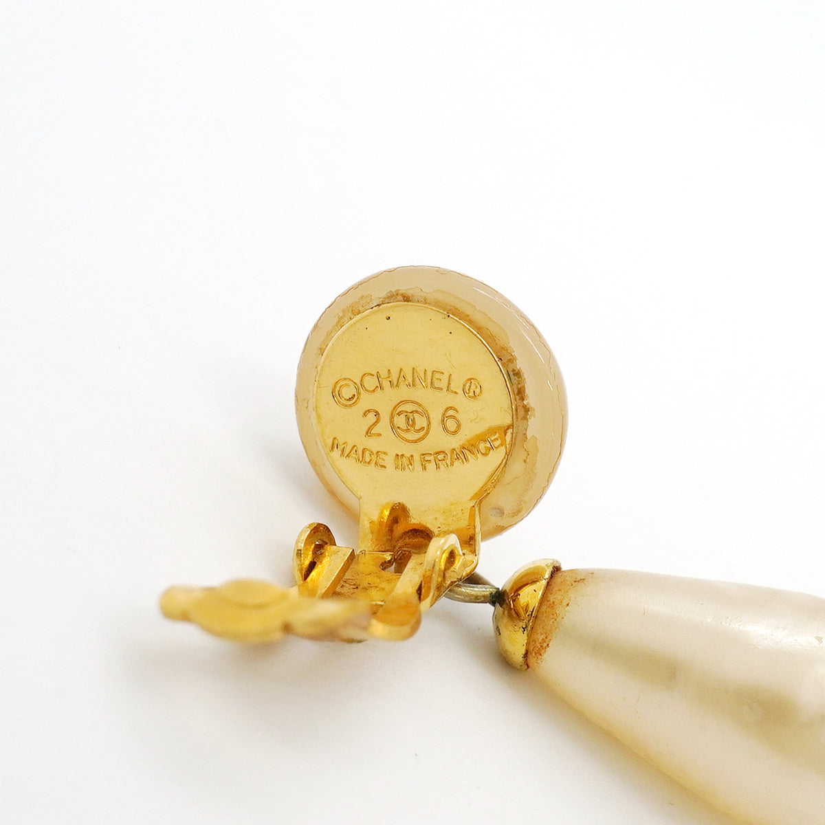 【6jib0293】シャネル イヤリング ヴィンテージ ココマーク GPメッキ フェイクパール ゴールド【中古】レディース