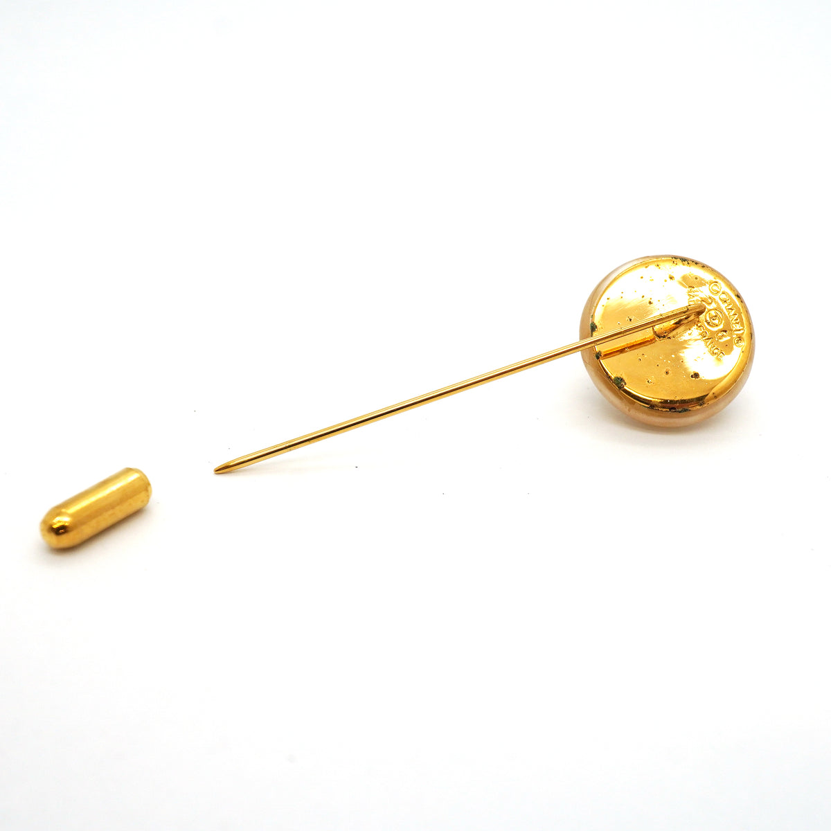 【6jib0295】シャネル ピンブローチ ヴィンテージ ココマーク GPメッキ フェイクパール ゴールド【中古】レディース