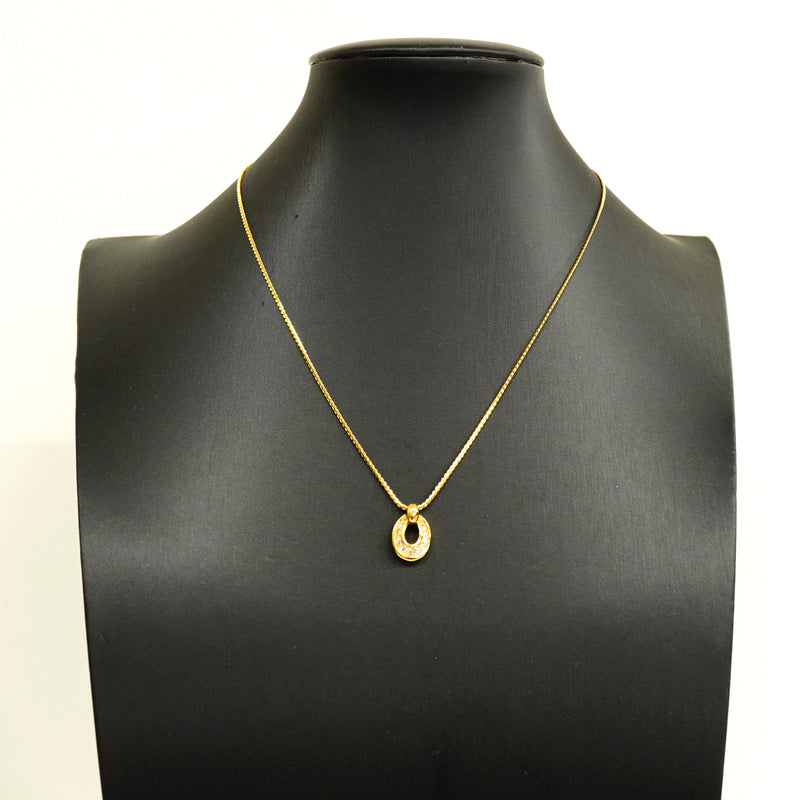 【6jib0309】クリスチャンディオール ネックレス GPメッキ ラインストーン ゴールド【中古】レディース