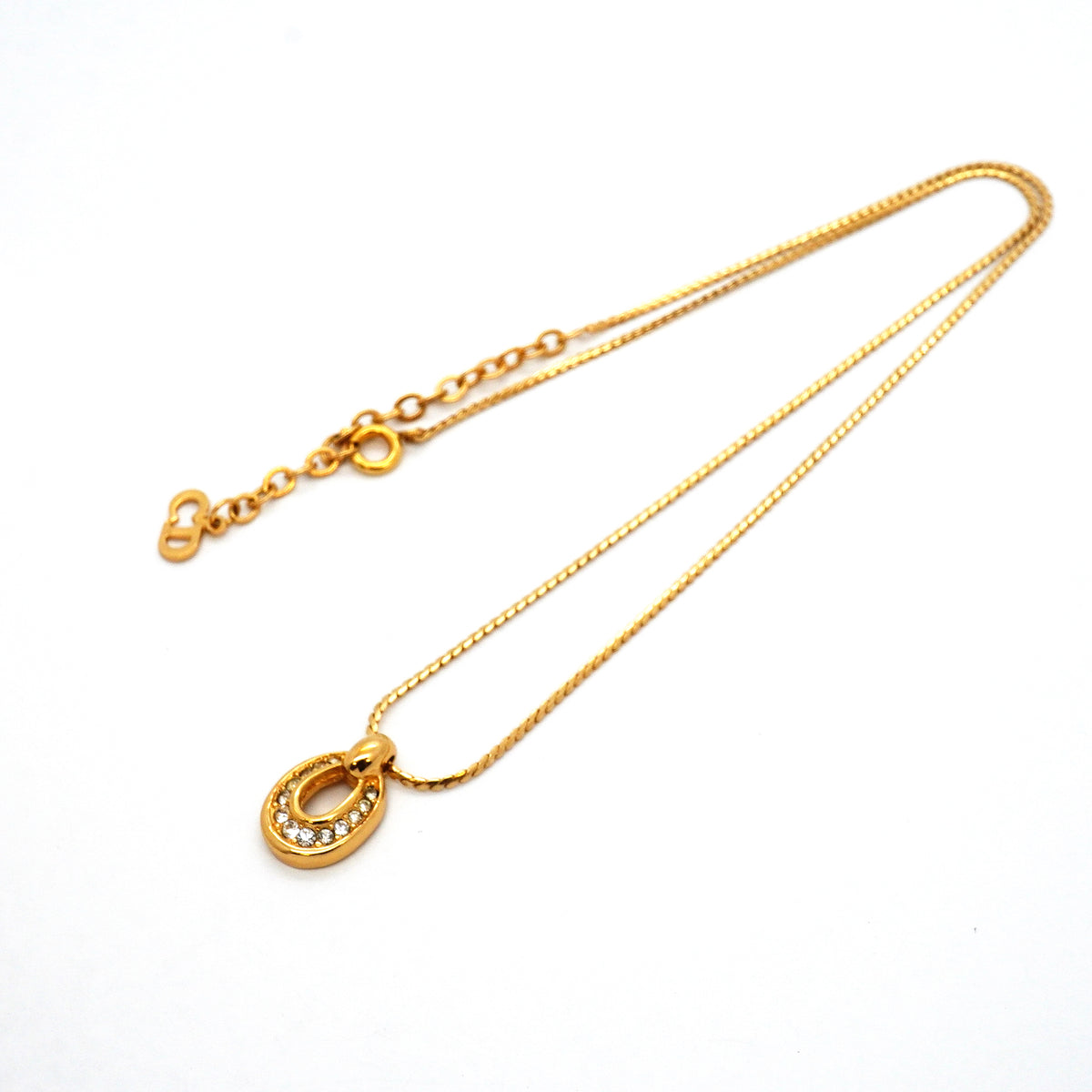 【6jib0309】クリスチャンディオール ネックレス GPメッキ ラインストーン ゴールド【中古】レディース