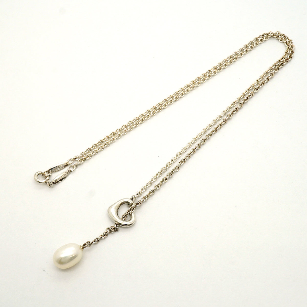 【6jib0314】ティファニー ネックレス オープンハート ラリアット シルバー925 パール【中古】レディース