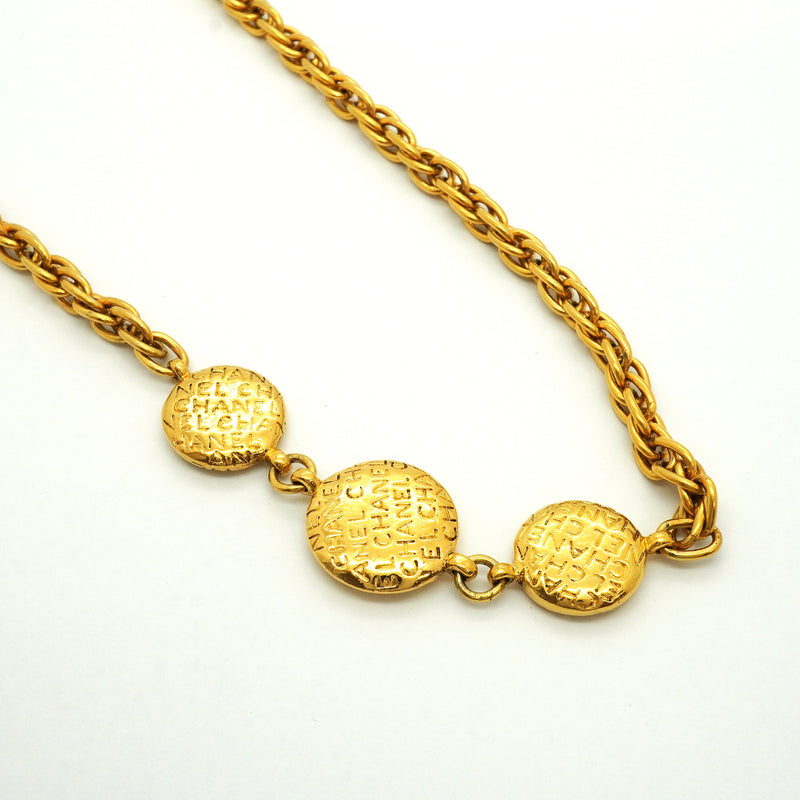 【6jib0321】シャネル ネックレス ヴィンテージ シャネルロゴ マドモアゼル GPメッキ ゴールド【中古】レディース