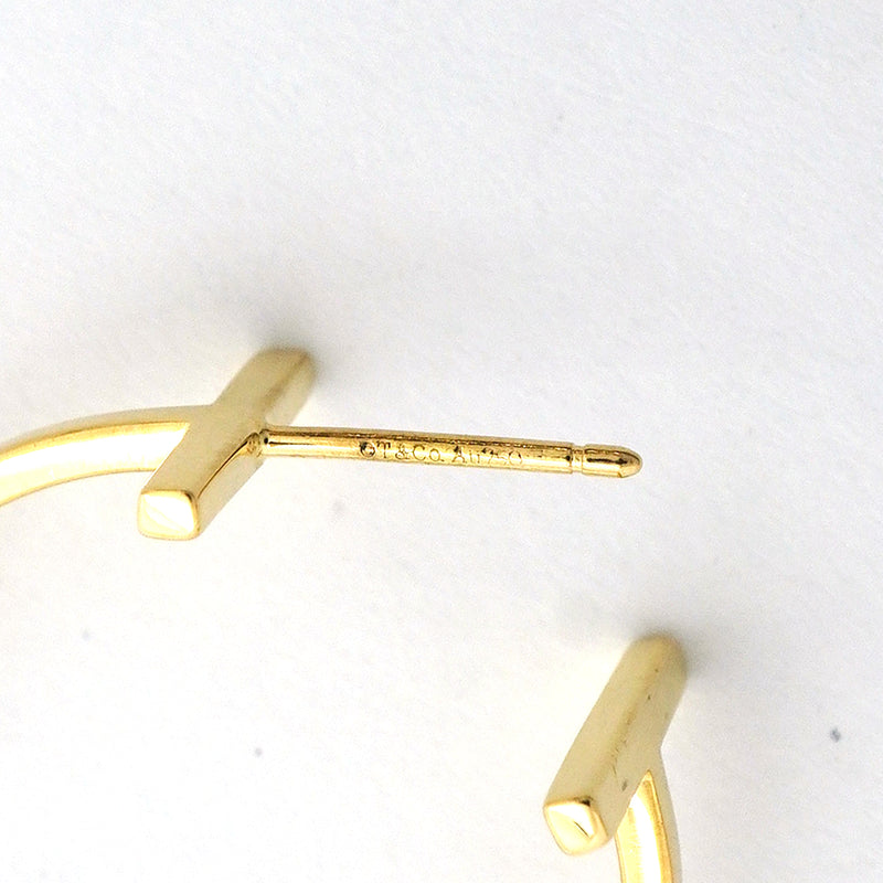 【6jib0338】ティファニー ピアス Tワイヤー フープ/ミディアム K18YG イエローゴールド【中古】レディース