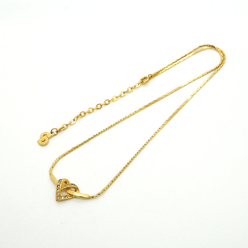 【6jib0348】クリスチャンディオール ネックレス GPメッキ ラインストーン ゴールド【中古】レディース