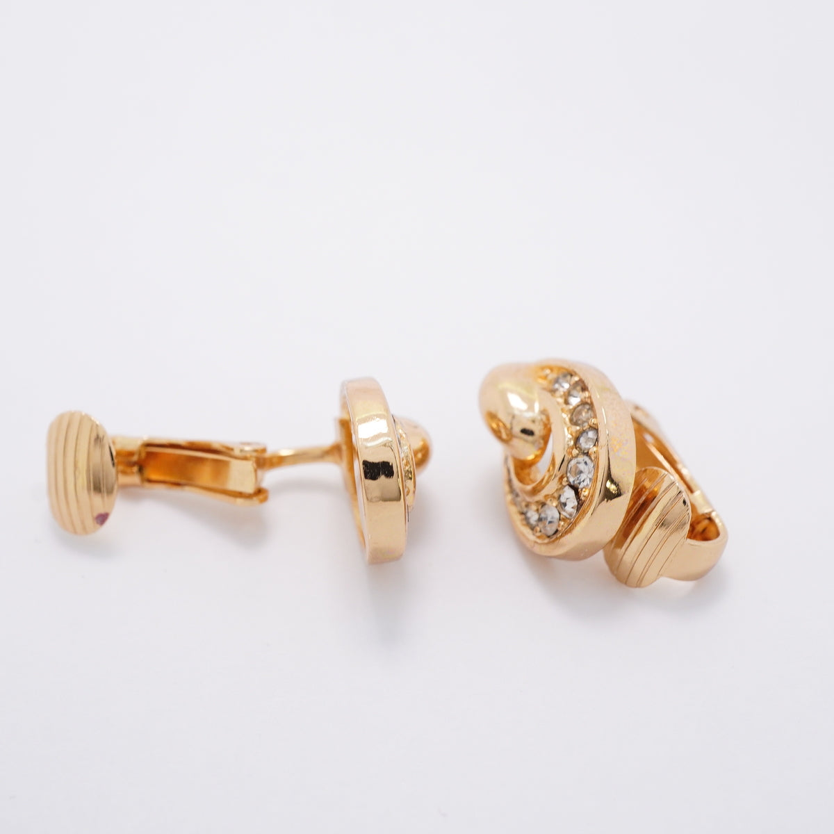 【6jib0375】クリスチャンディオール イヤリング GPメッキ ラインストーン ゴールド【中古】レディース