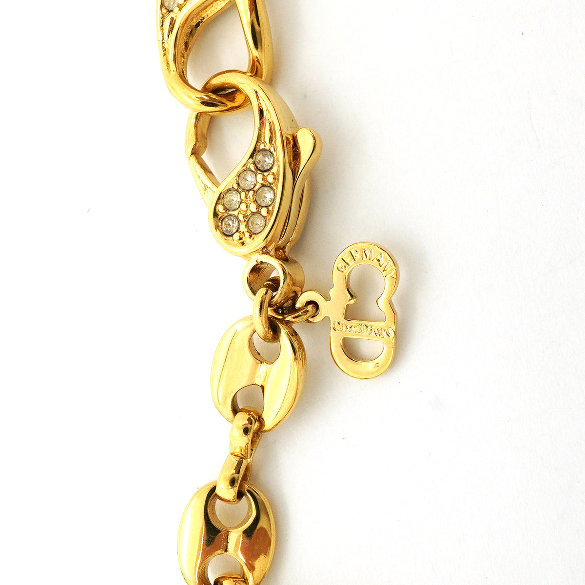 【6jib0391】クリスチャンディオール ネックレス GPメッキ ラインストーン ゴールド【中古】レディース