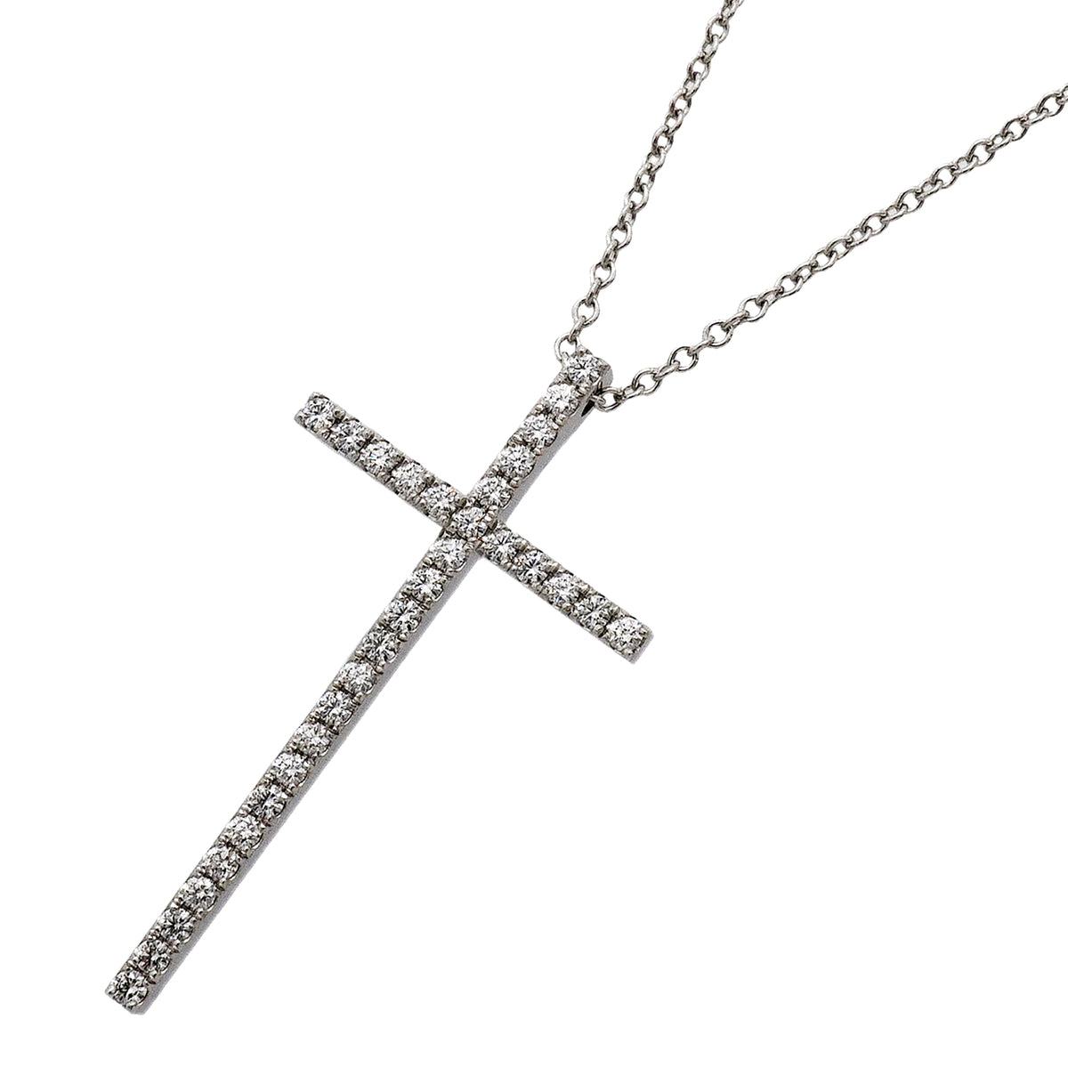 【6jib0392】ティファニー ネックレス メトロ/クロス K18WG ホワイトゴールド ダイヤモンド【中古】レディース