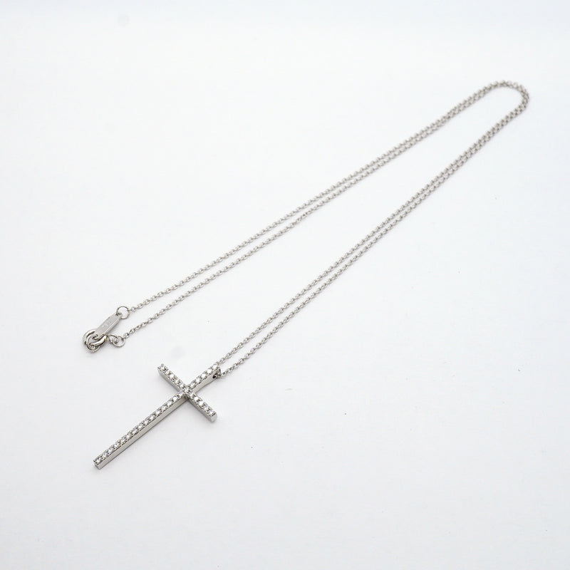 【6jib0392】ティファニー ネックレス メトロ/クロス K18WG ホワイトゴールド ダイヤモンド【中古】レディース