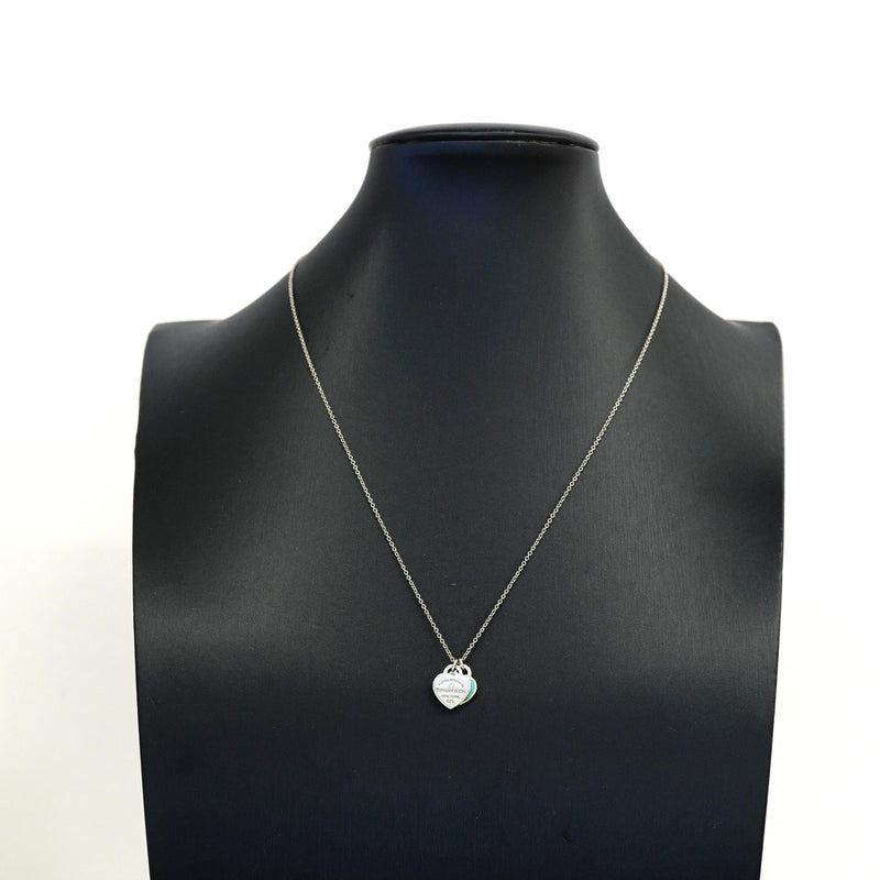 【6jib0410】ティファニー ネックレス ダブルリターントゥハート 1PD シルバー925 ダイヤモンド ブルー【中古】レディース