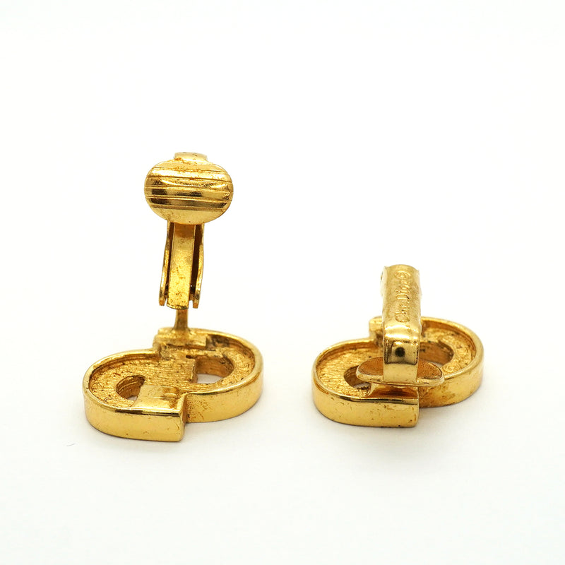 【6jib0416】クリスチャンディオール イヤリング CDロゴ GPメッキ ラインストーン ゴールド【中古】レディース
