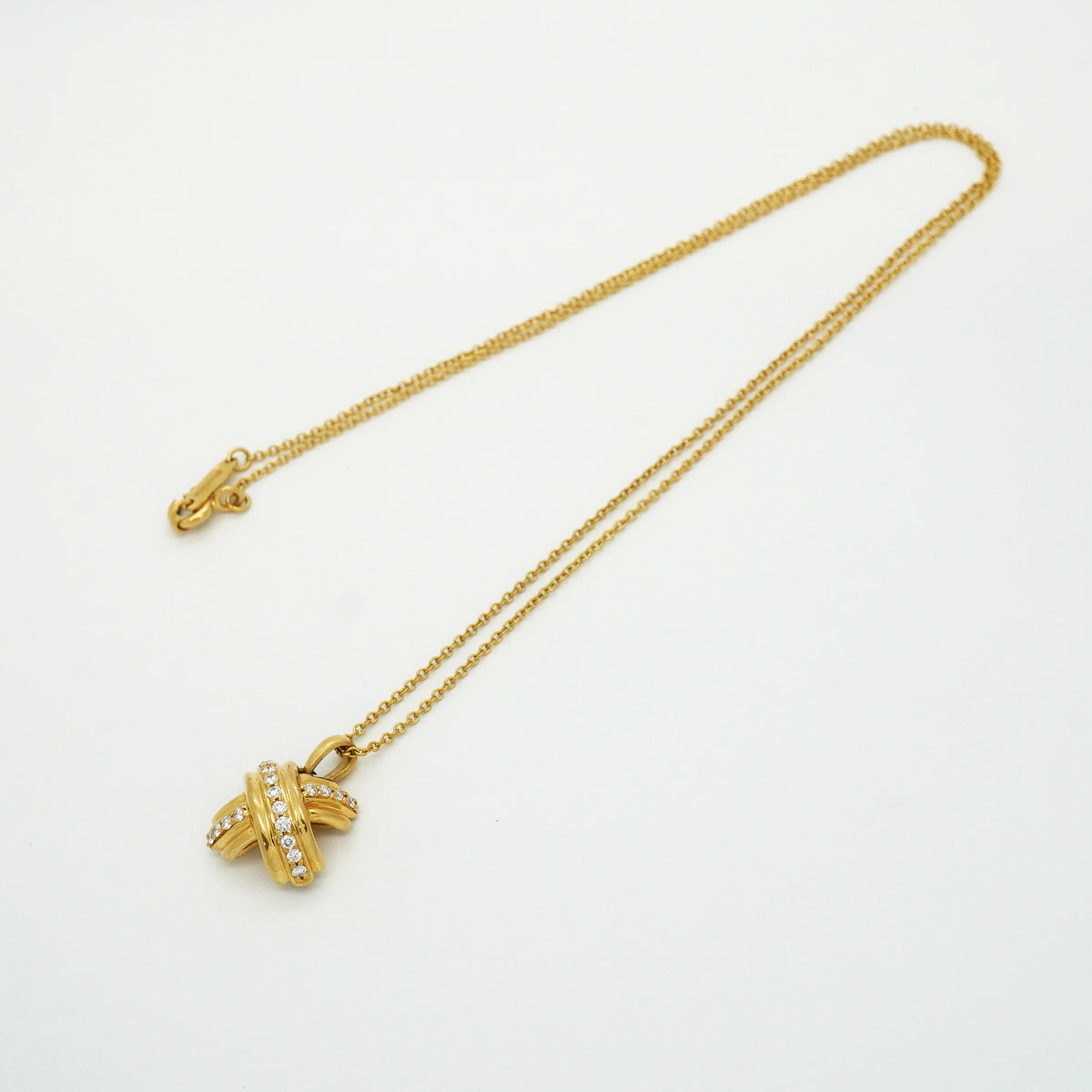 【6jib0422】ティファニー ネックレス シグネチャー K18YG イエローゴールド ダイヤモンド【中古】レディース